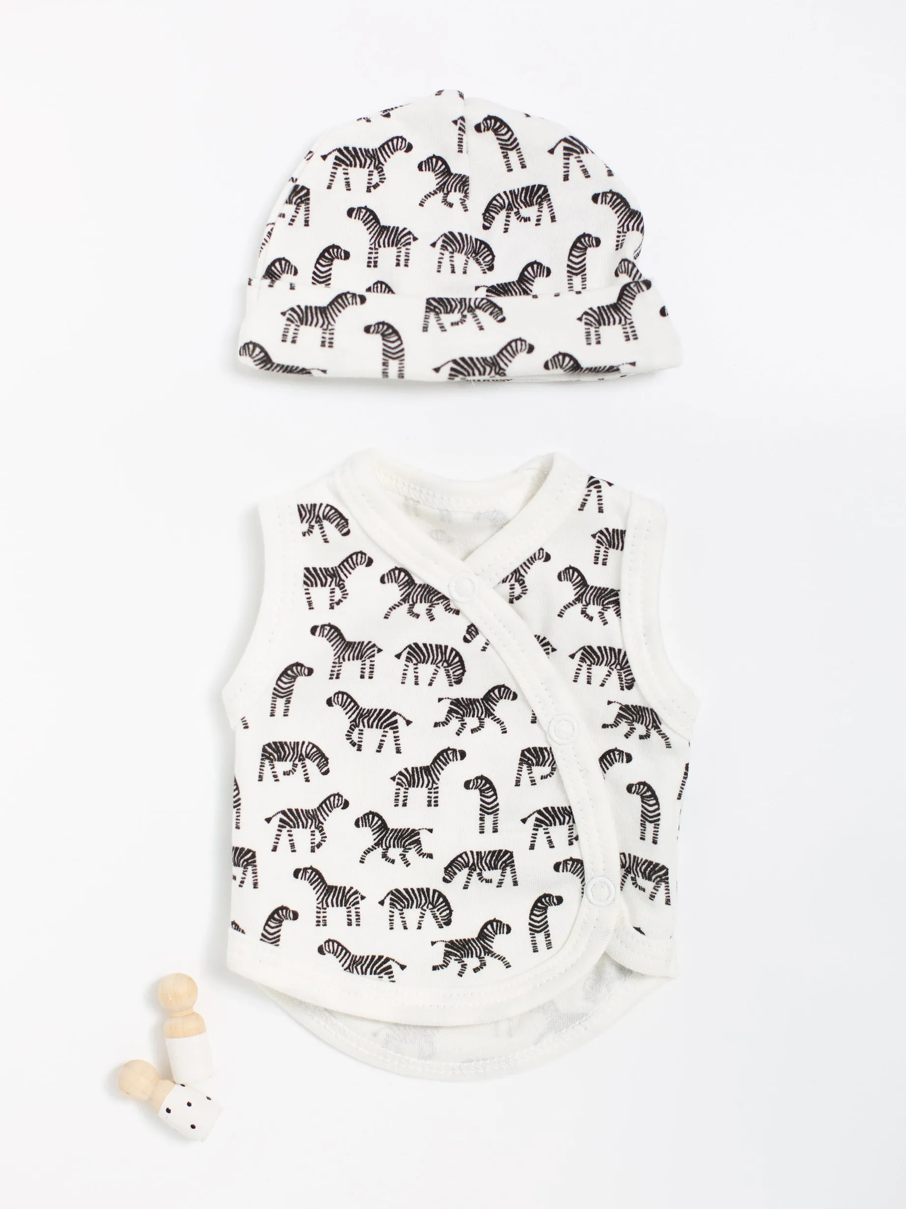 Incubator Vest & Round Hat Set, Little Zebras, 100% Organic Cotton