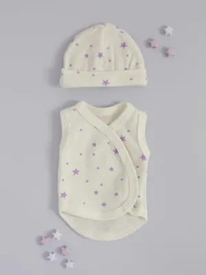 Incubator Vest & Round Hat Set Purple Stars, 100% Organic Cotton