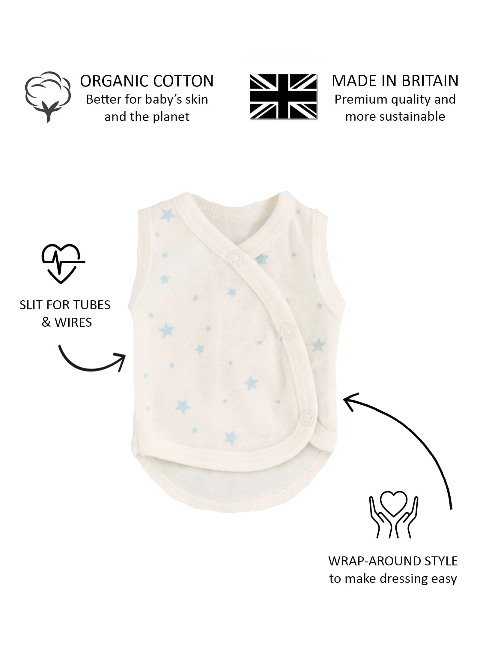 Incubator Vest, Blue Stars, Premium 100% Organic Cotton