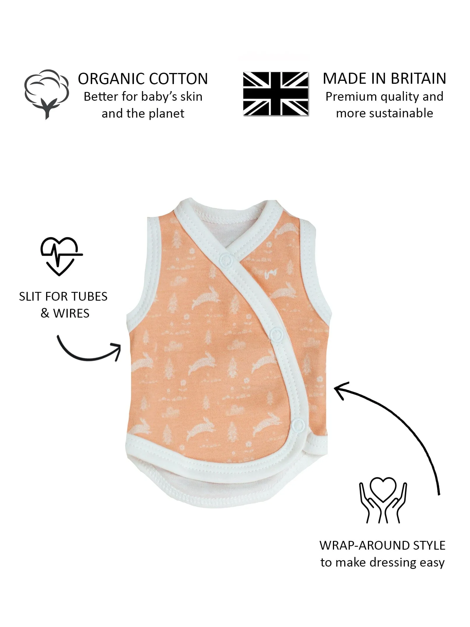 Incubator Vest, Leaping Bunnies , Premium 100% Organic Cotton