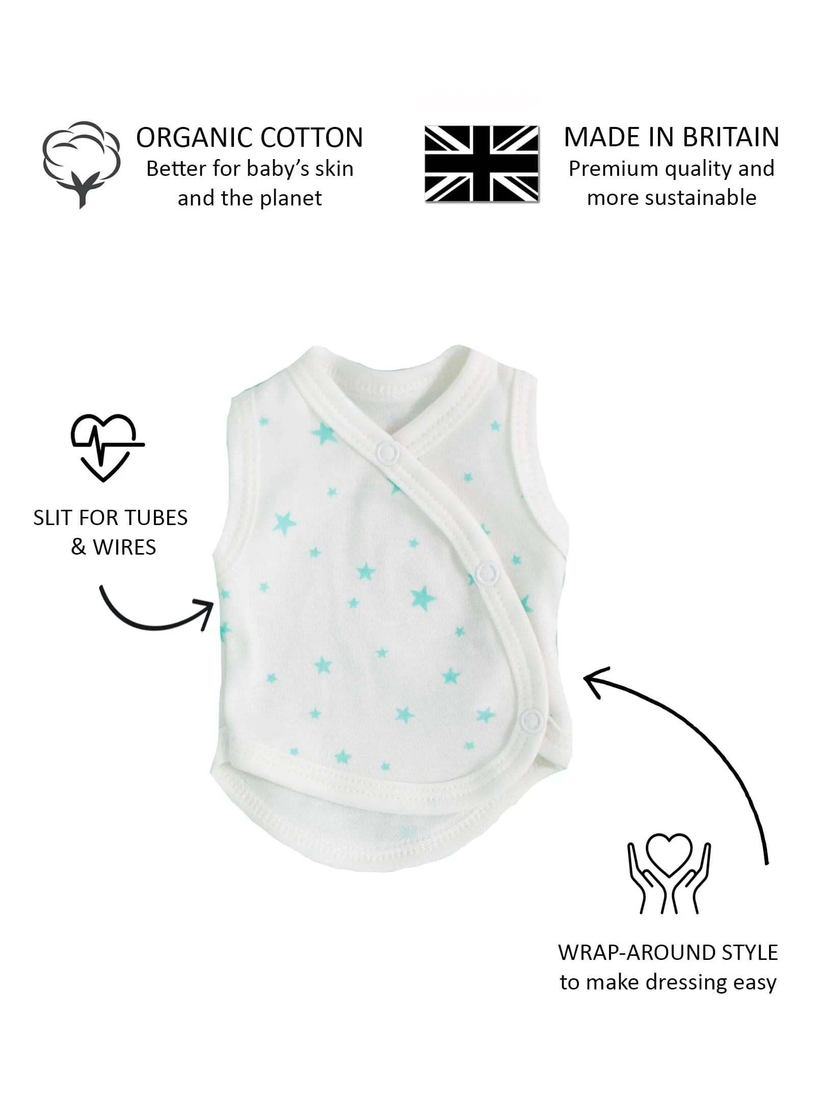 Incubator Vest, Mint Green Stars, Premium 100% Organic Cotton