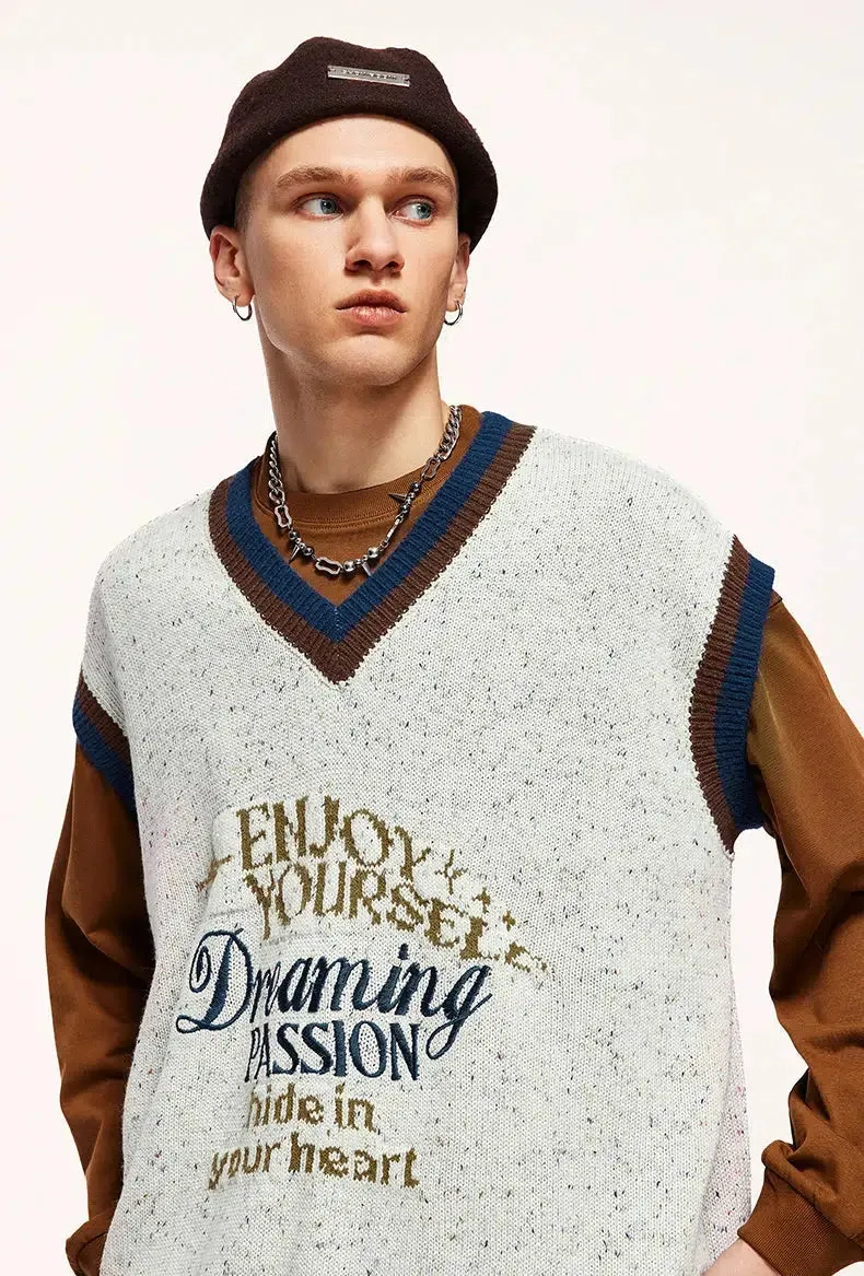 Jinquedai Vintage Enjoy Yourself Knitted Sweater Vest