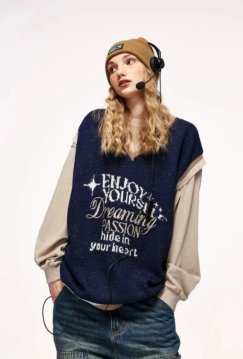 Jinquedai Vintage Enjoy Yourself Knitted Sweater Vest