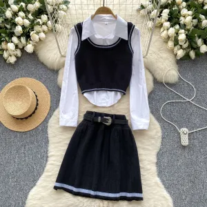 Knitted Vest&Shirt&Skirt Uniform 3Pcs