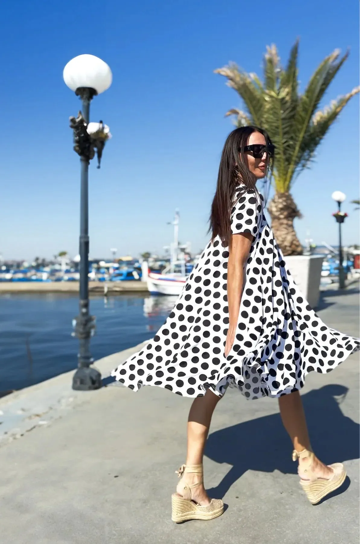 KOSARA Polka Dots Dress