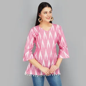 Laced Hem Pink Ikat Cotton Top