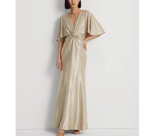 LAUREN Ralph Lauren Foil-Print Jersey Cape Gown