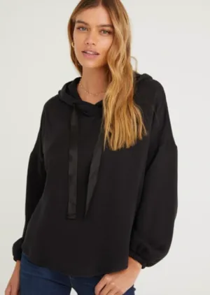 Long Sleeve V-Neck Black Hoodie