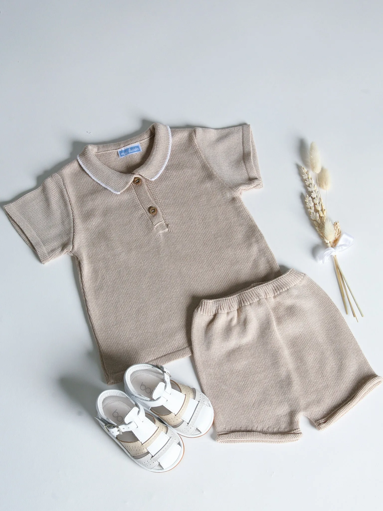 Mac Ilusion Beige knitted polo short set