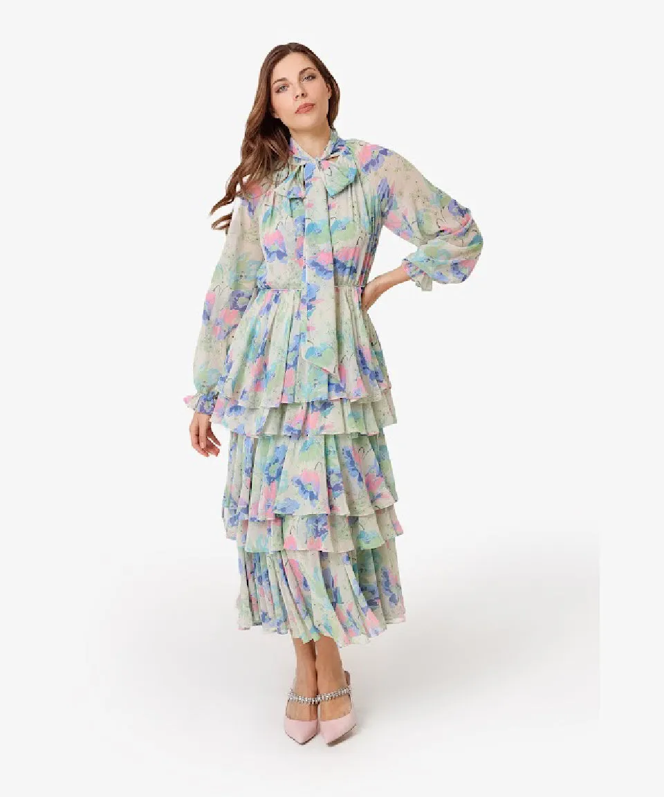 Machka Floral Printed Layered Dress Oil