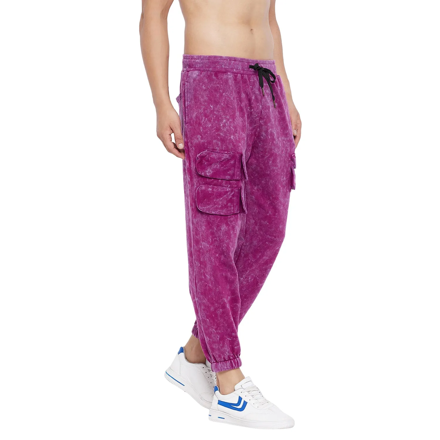 Magenta Washed Oversized Cargo Trackpants