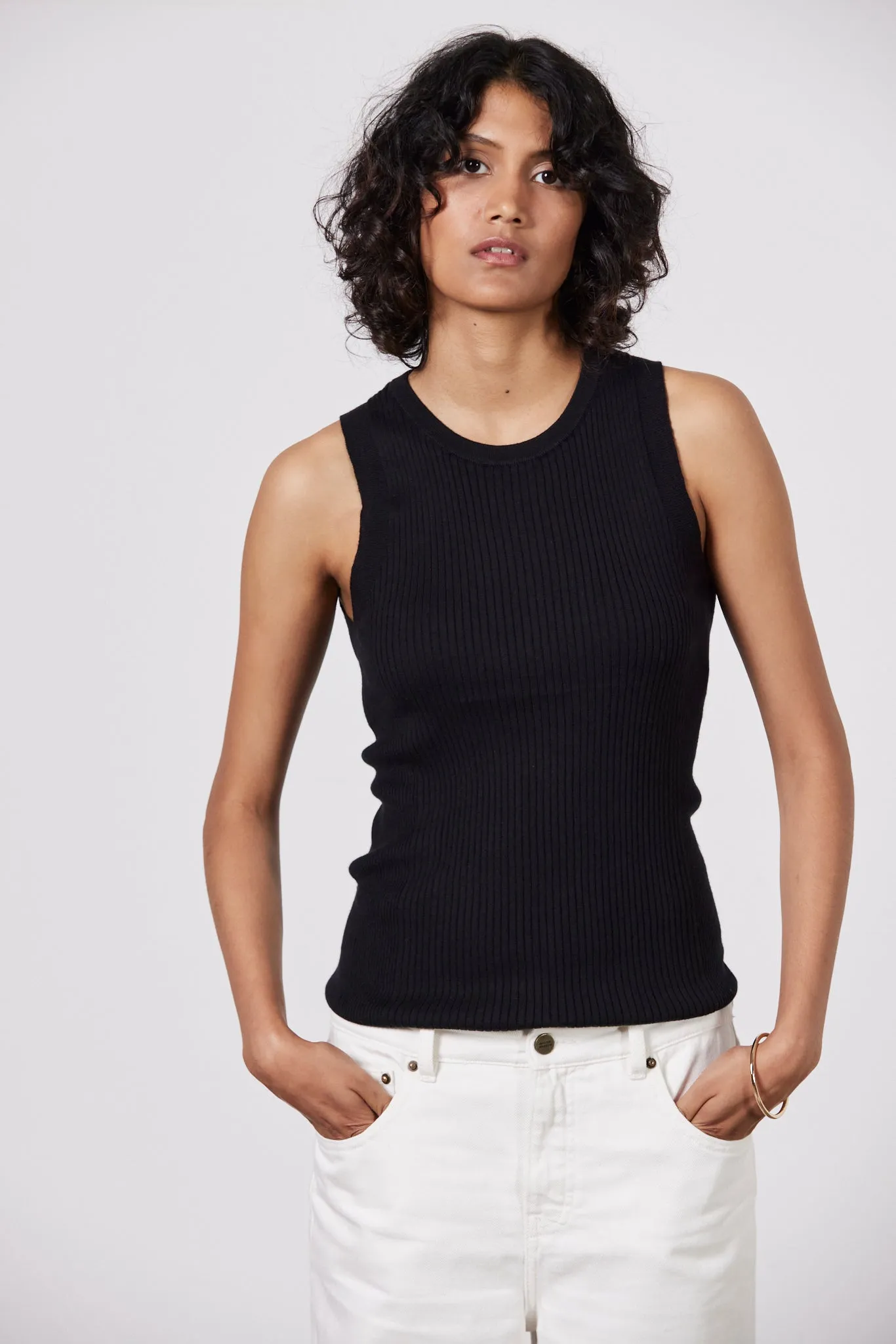 Malo Ribbed Tank - Black