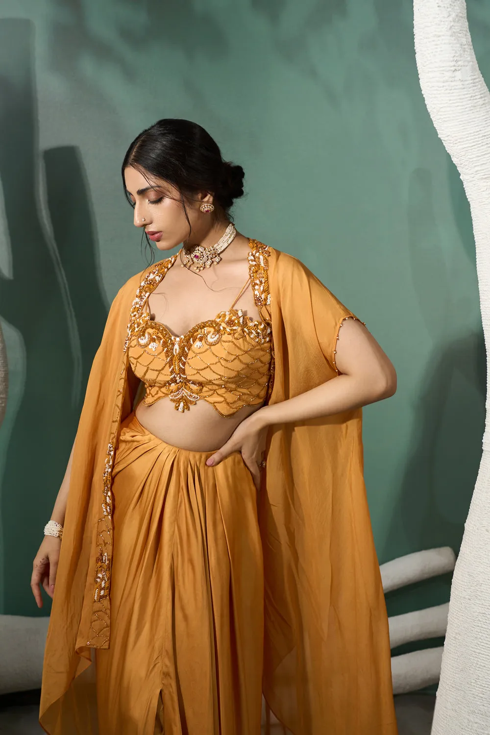 Marigold Yellow Cutwork Cape Set