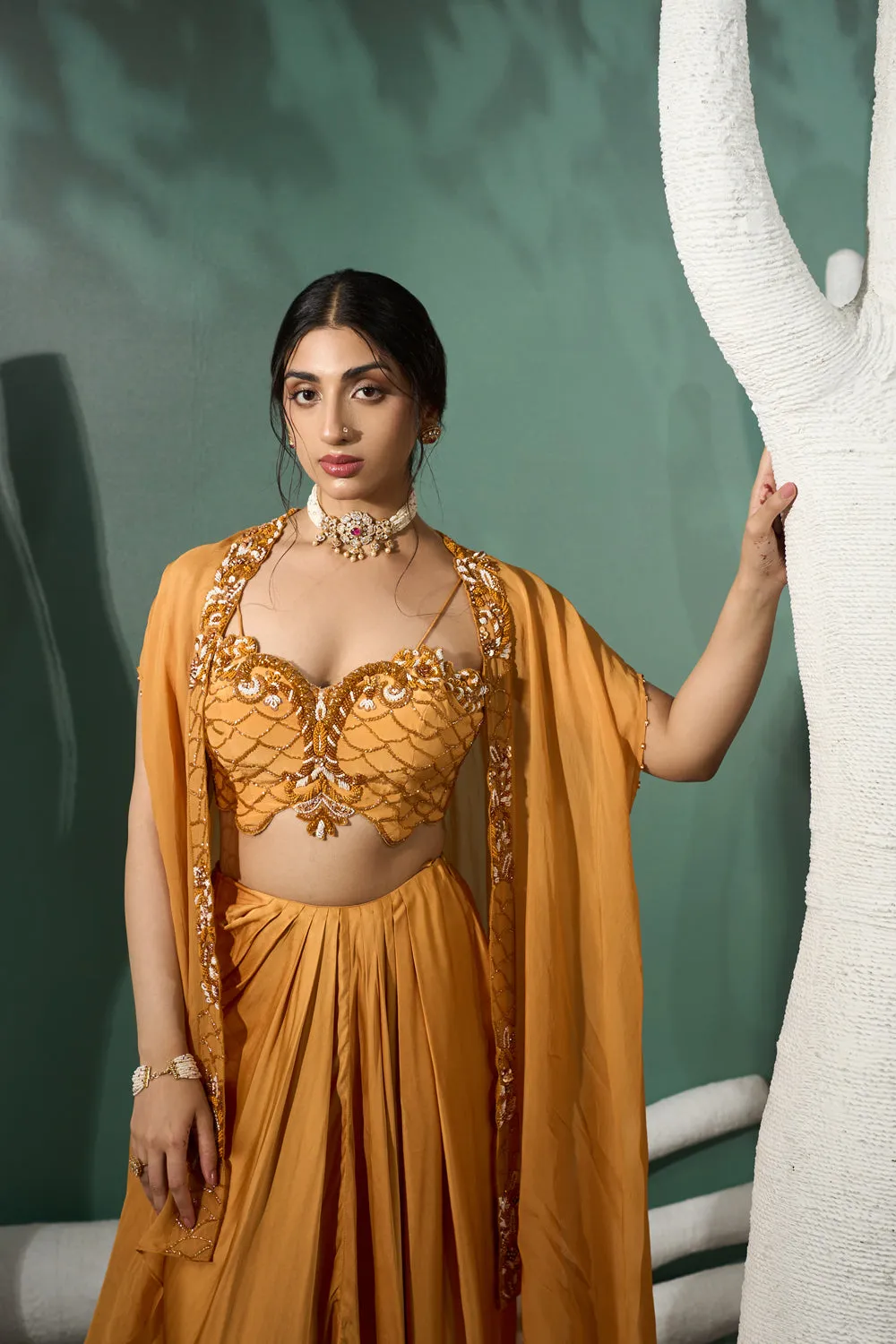 Marigold Yellow Cutwork Cape Set