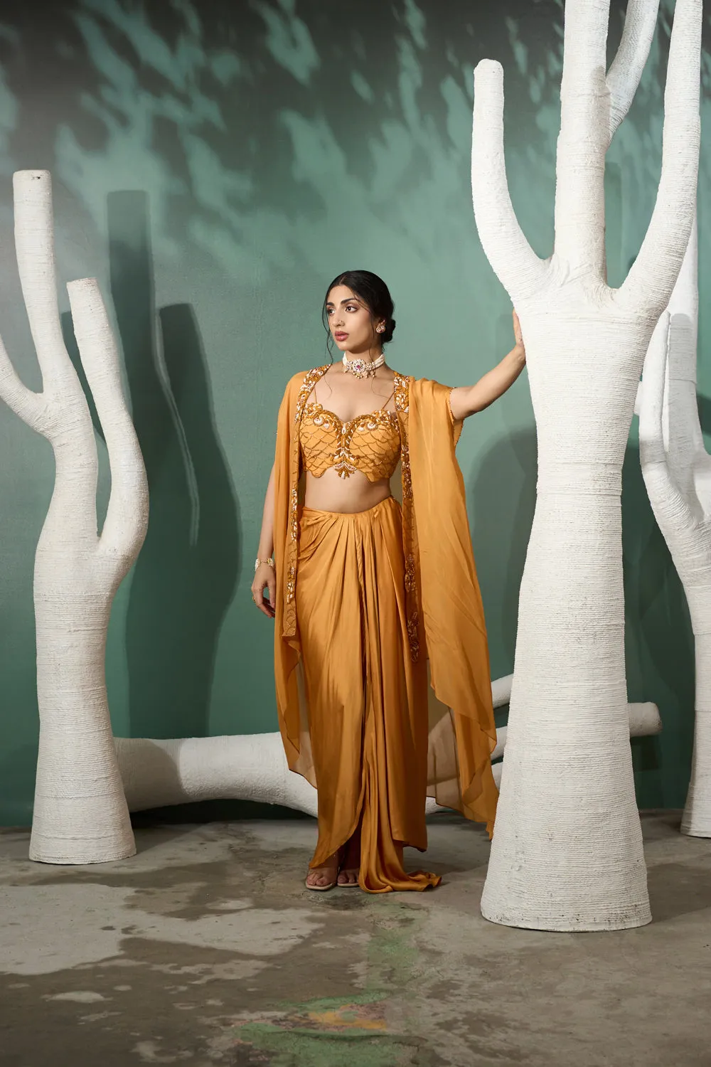 Marigold Yellow Cutwork Cape Set