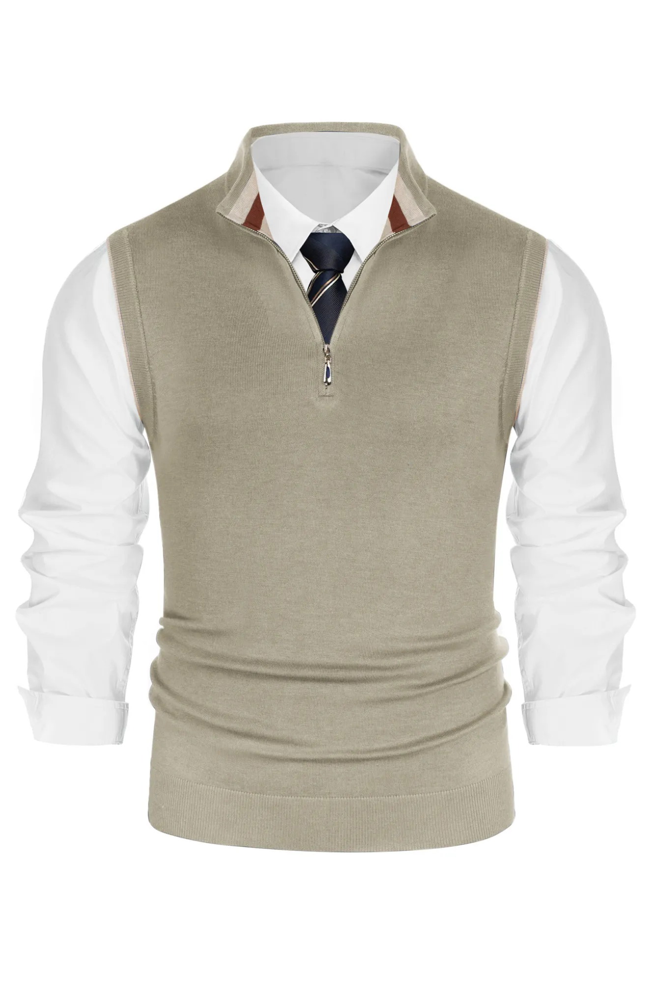 Men Stand Collar Sweater Vest Sleeveless Zip-up Neck Pullover Knitwear