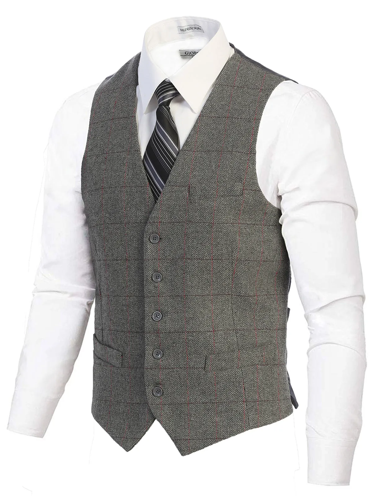 Men's 5 Button Formal Tweed Suit Vest