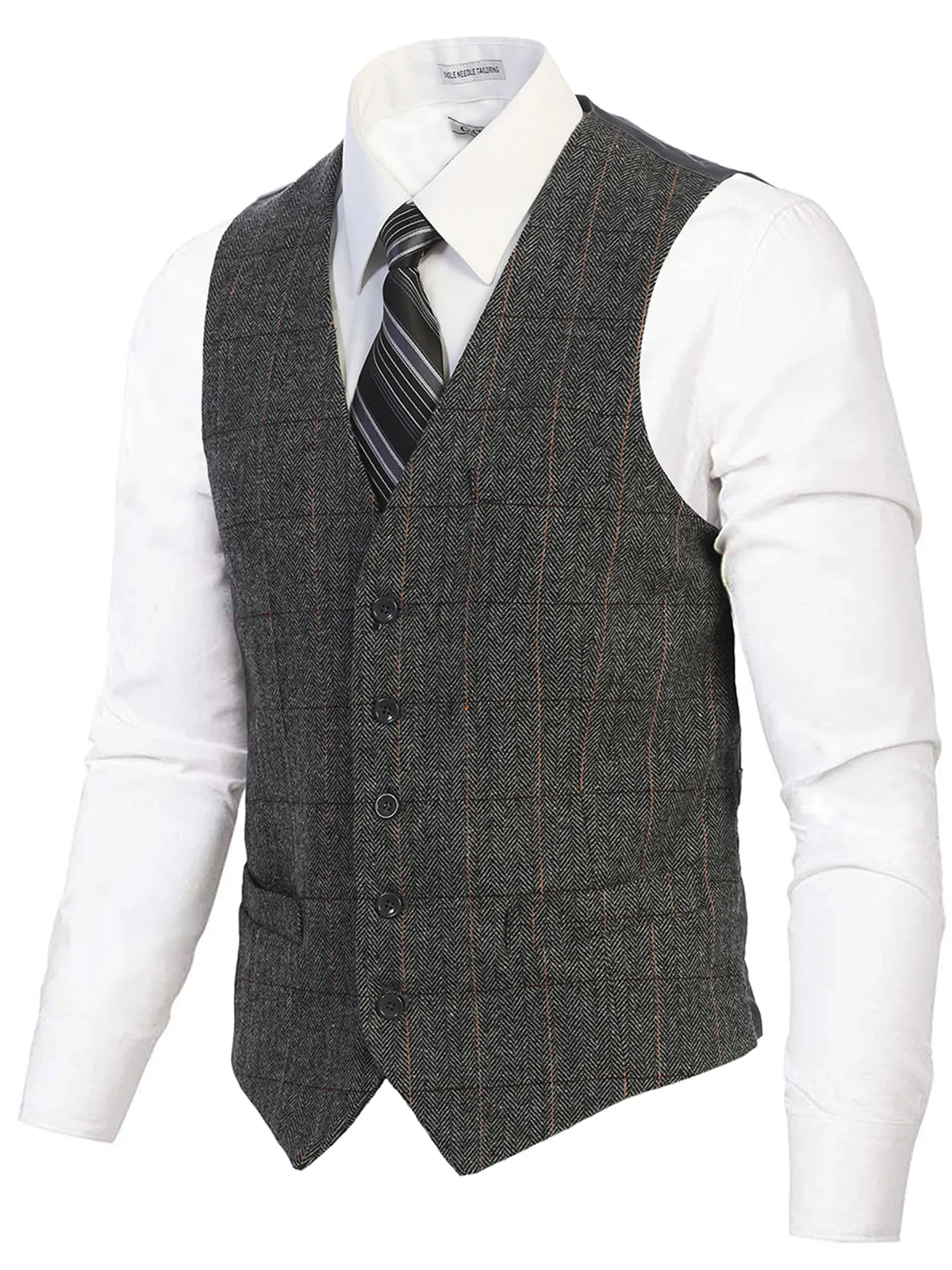 Men's 5 Button Formal Tweed Suit Vest