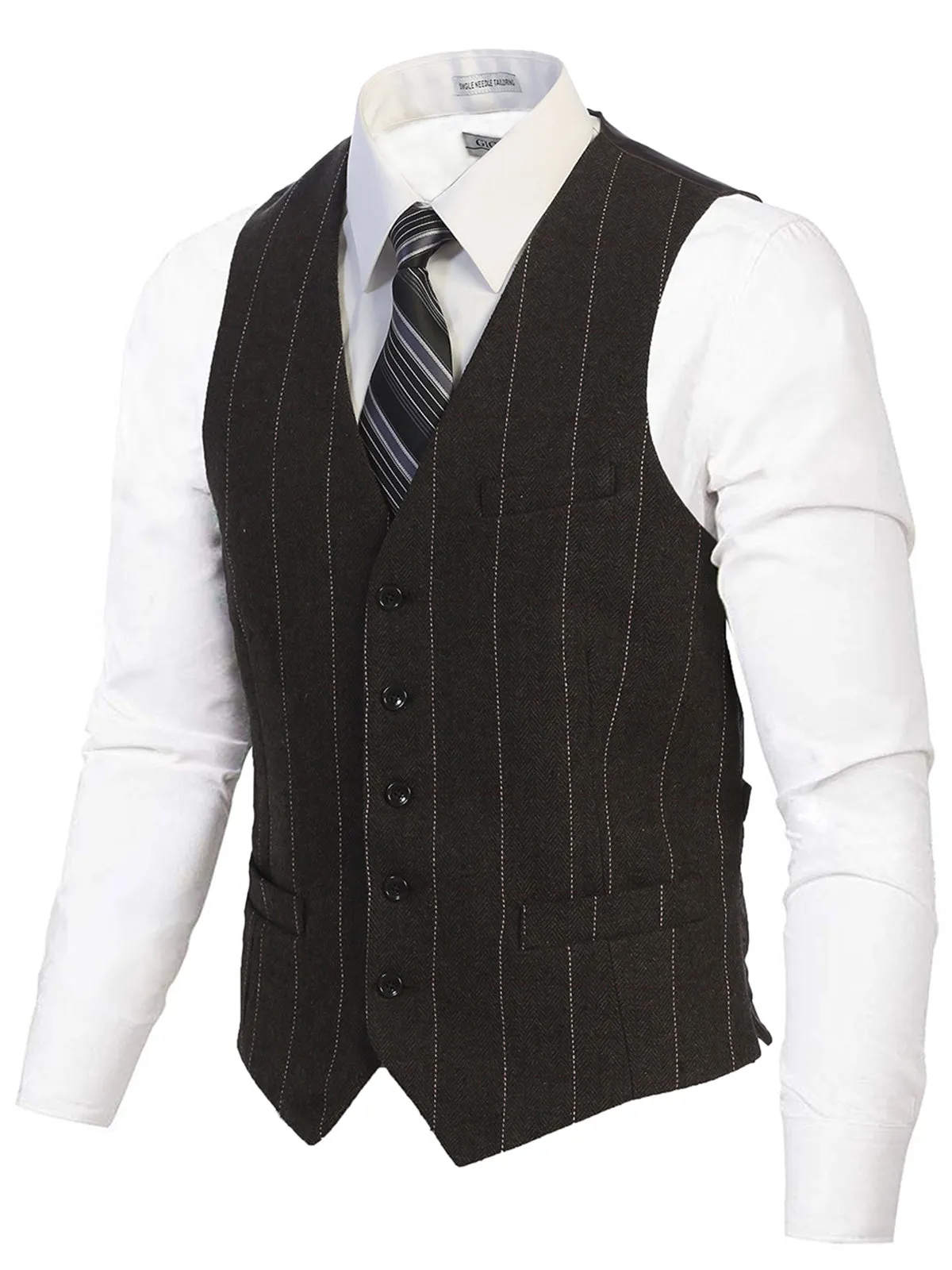 Men's 5 Button Formal Tweed Suit Vest