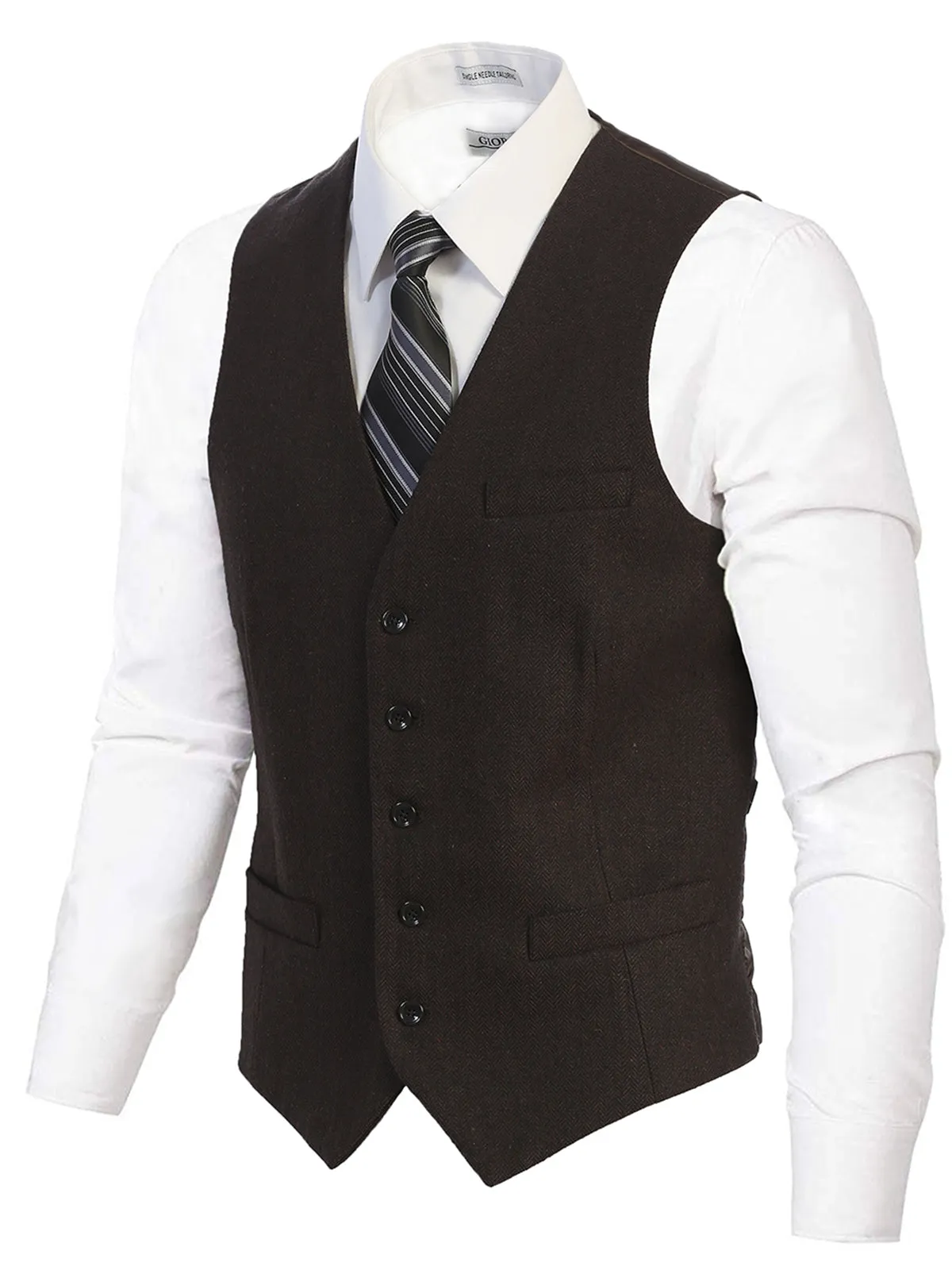 Men's 5 Button Formal Tweed Suit Vest