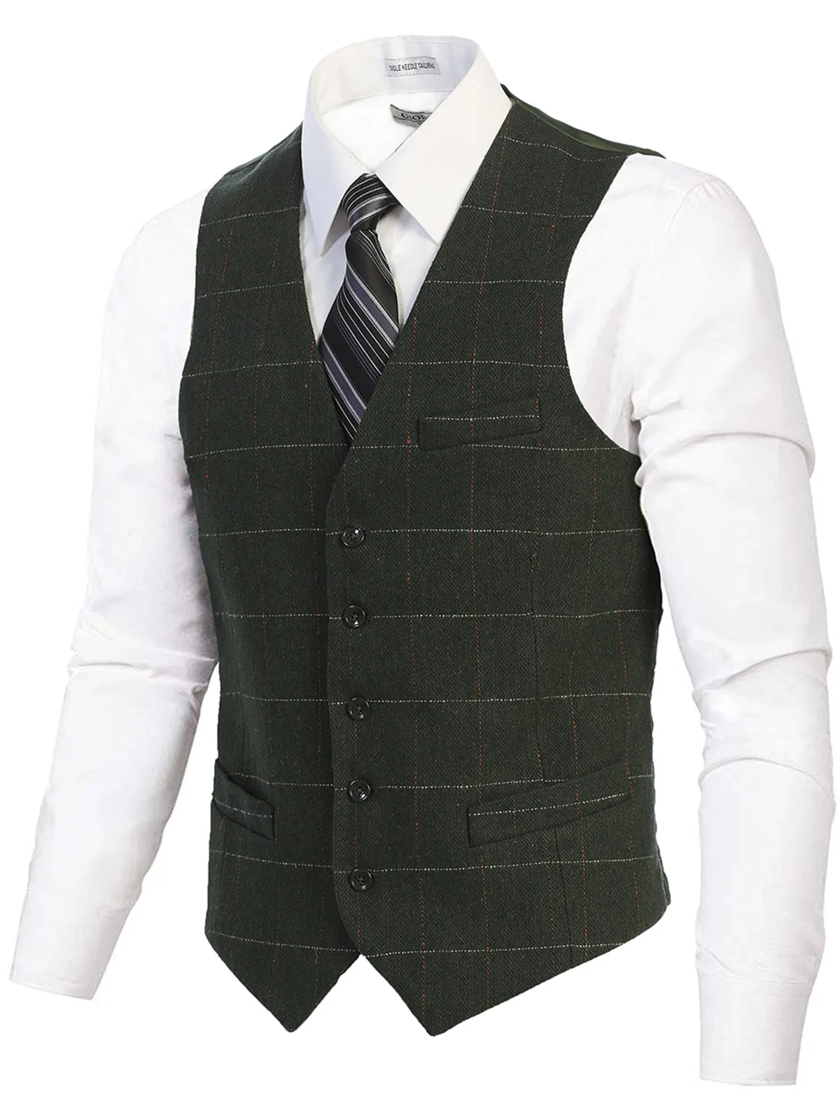 Men's 5 Button Formal Tweed Suit Vest