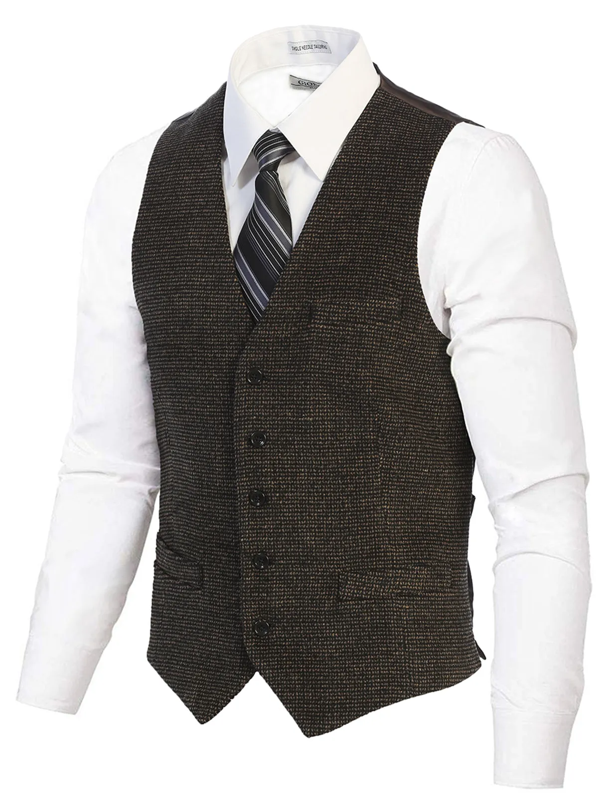 Men's 5 Button Formal Tweed Suit Vest