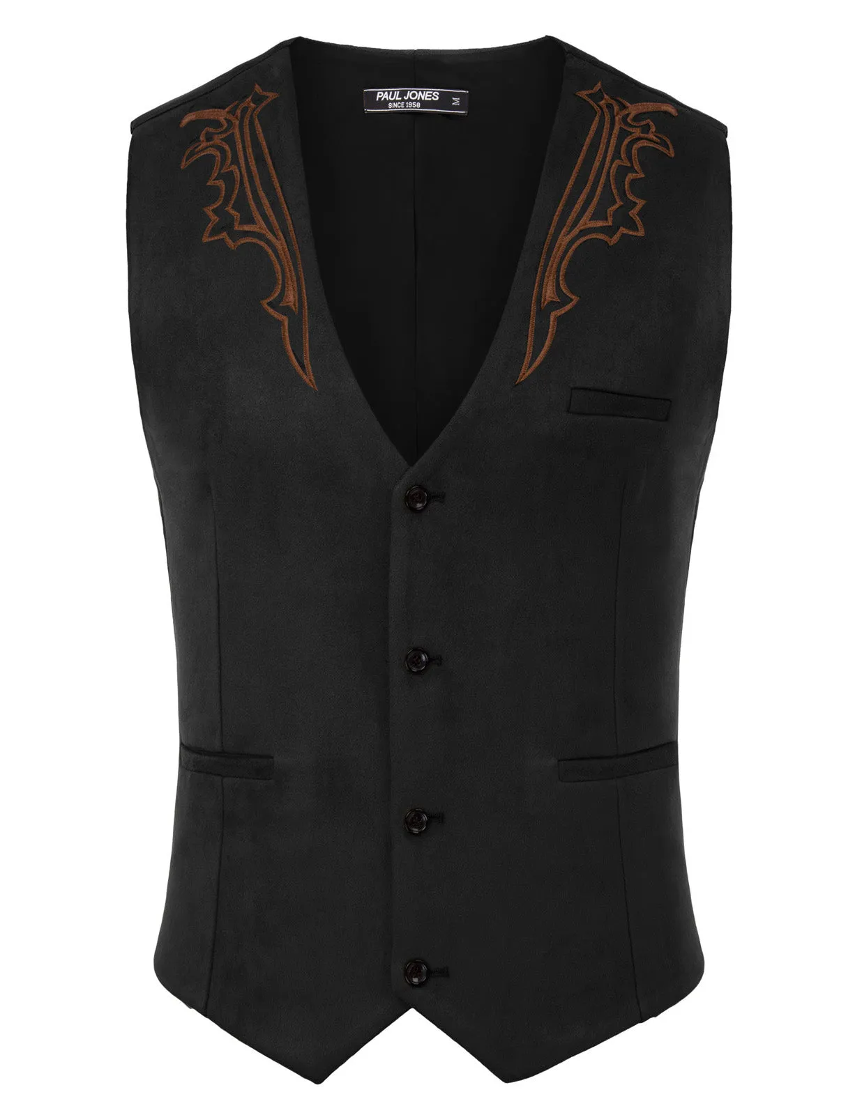 Men's Suede Leather Suit Vest Embroidery Leisure Slim Fit Western Vest Waistcoat