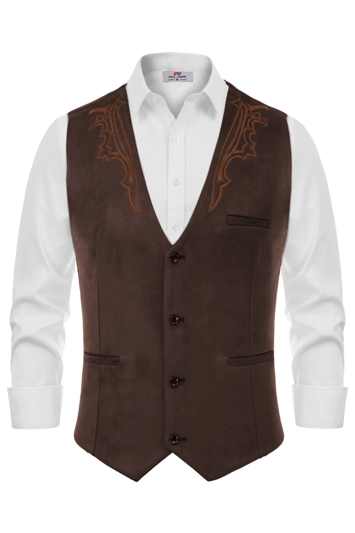 Men's Suede Leather Suit Vest Embroidery Leisure Slim Fit Western Vest Waistcoat