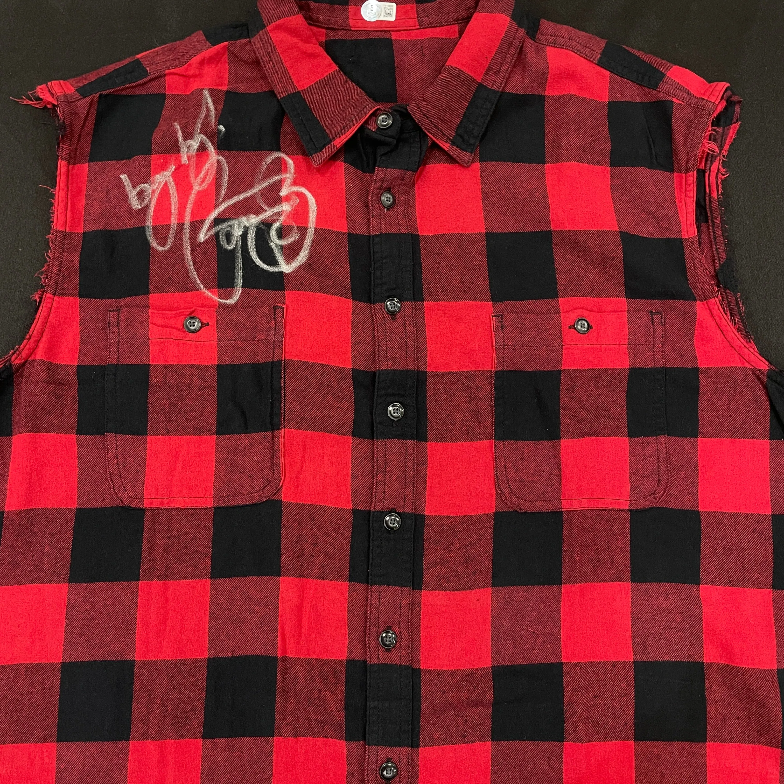 Mick Foley Autographed Sleeveless Buffalo Plaid Flannel Shirt Vest