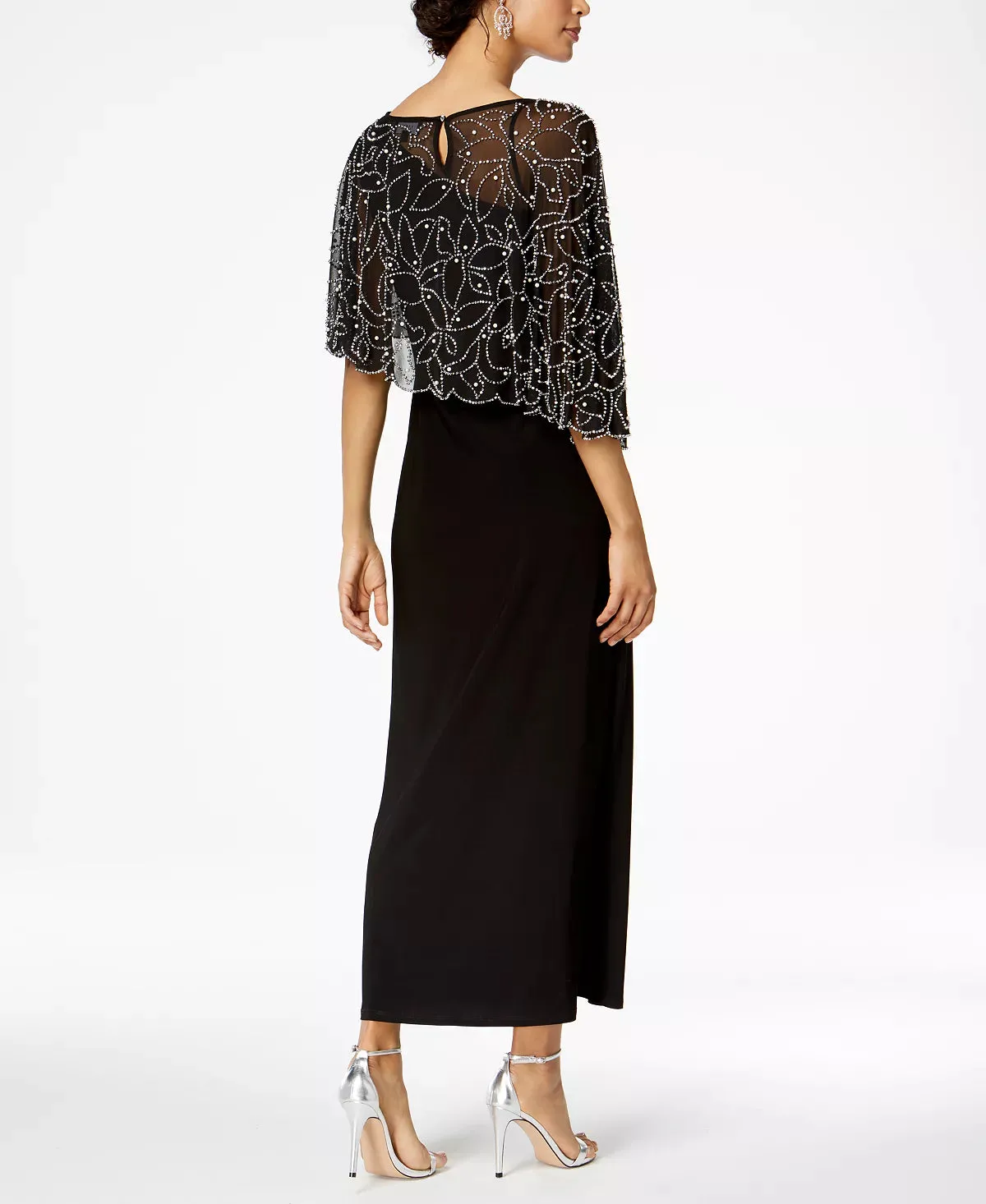 MSK Boat-Neck Embellished-Cape Jersey-Knit Gown