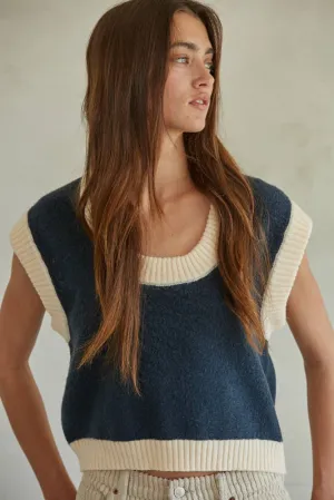 Navy and Cream Pullover Vest