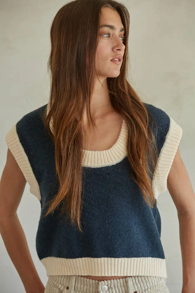 Navy and Cream Pullover Vest