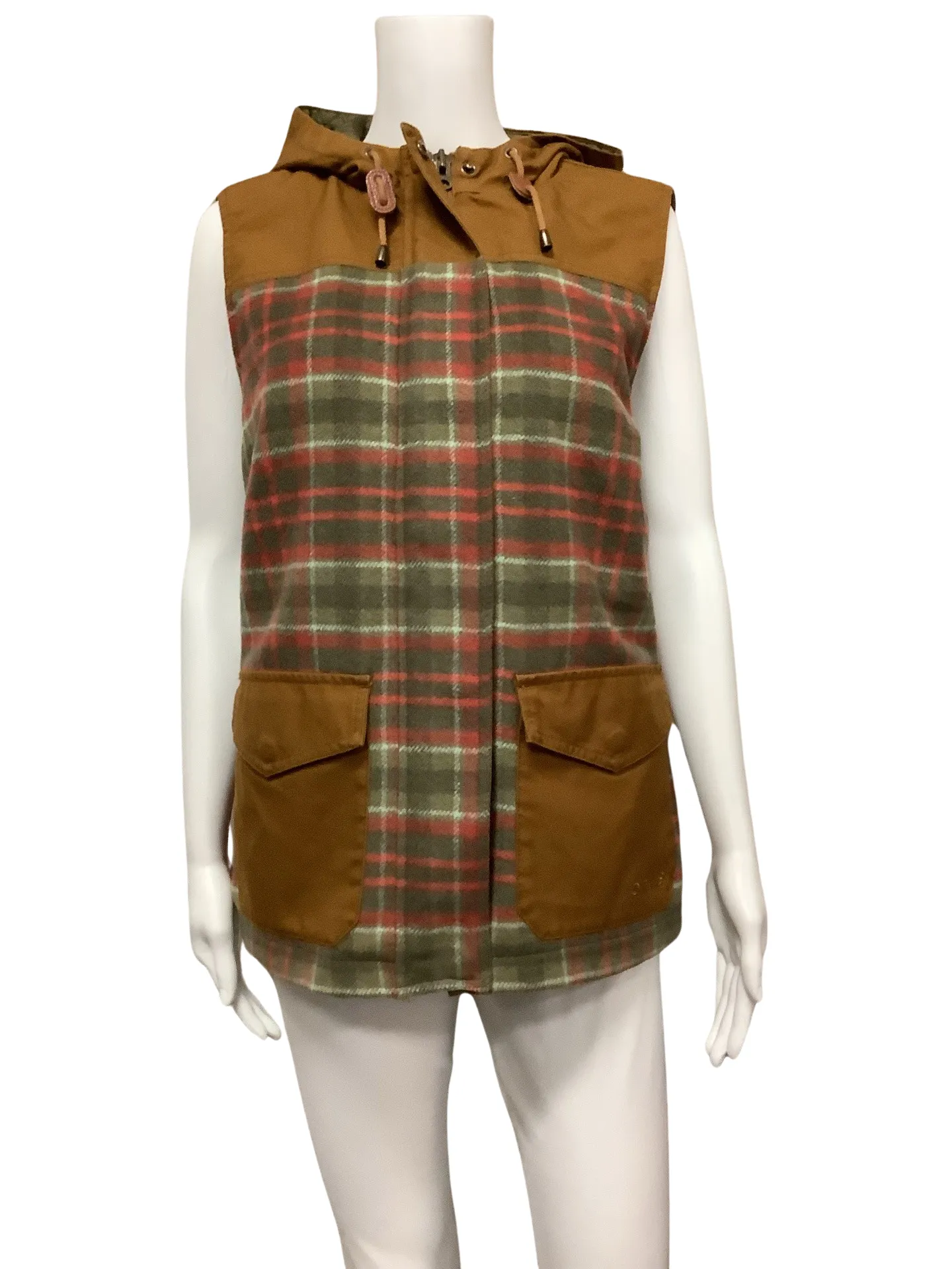 Orvis Women's Jacket Vest Plaid Flannel Hooded Side: M