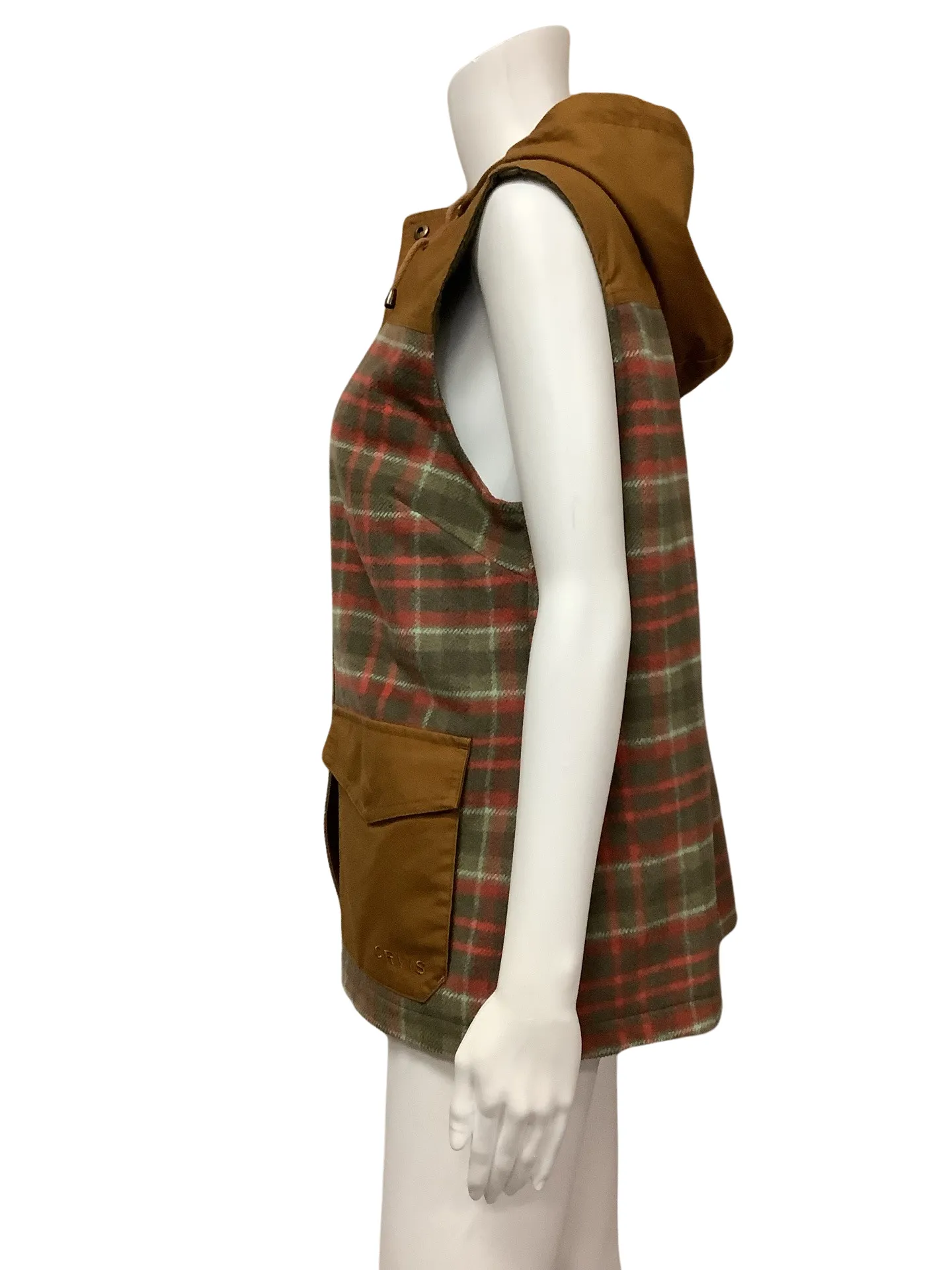 Orvis Women's Jacket Vest Plaid Flannel Hooded Side: M