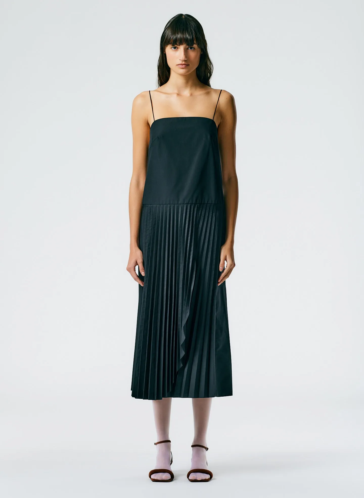 Pleated Cotton Strappy Dress