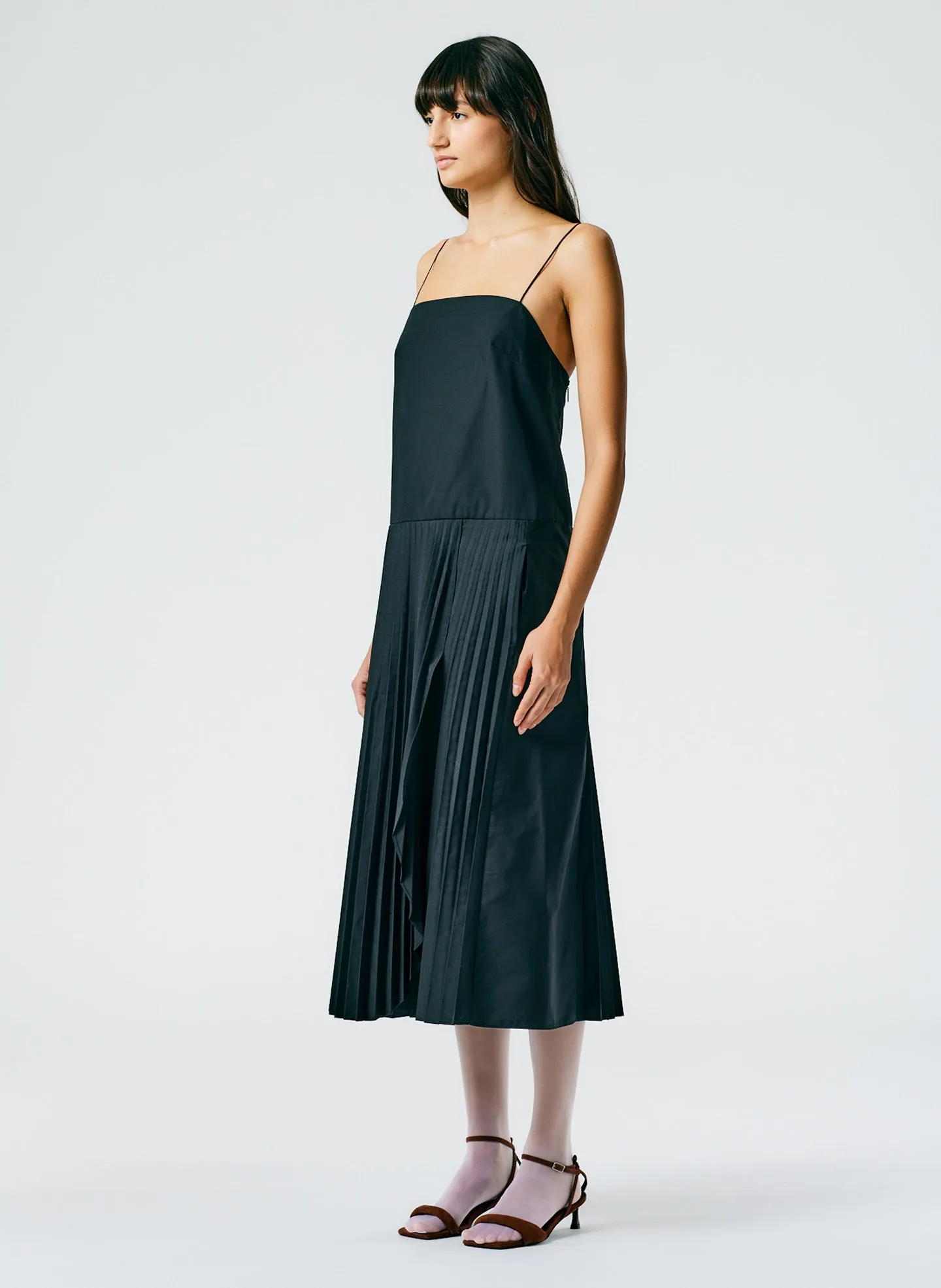 Pleated Cotton Strappy Dress