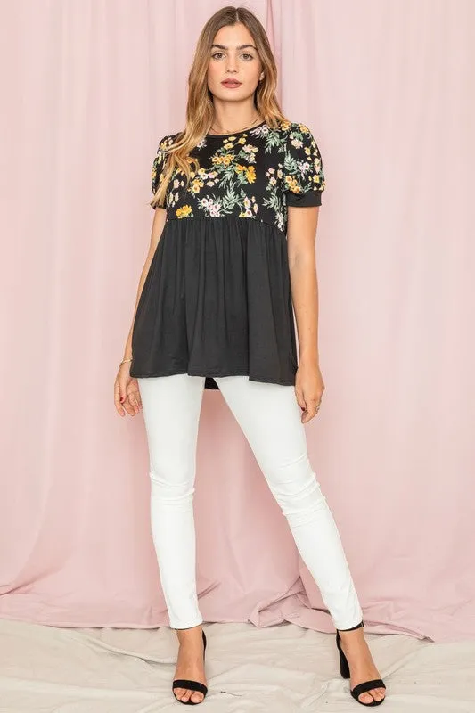 Plus Baby Doll Floral Puff Sleeve Tunic