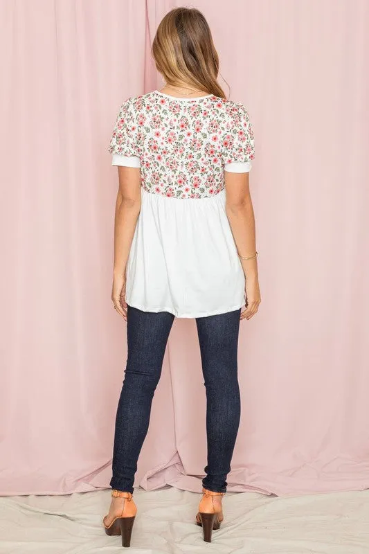 Plus Baby Doll Floral Puff Sleeve Tunic