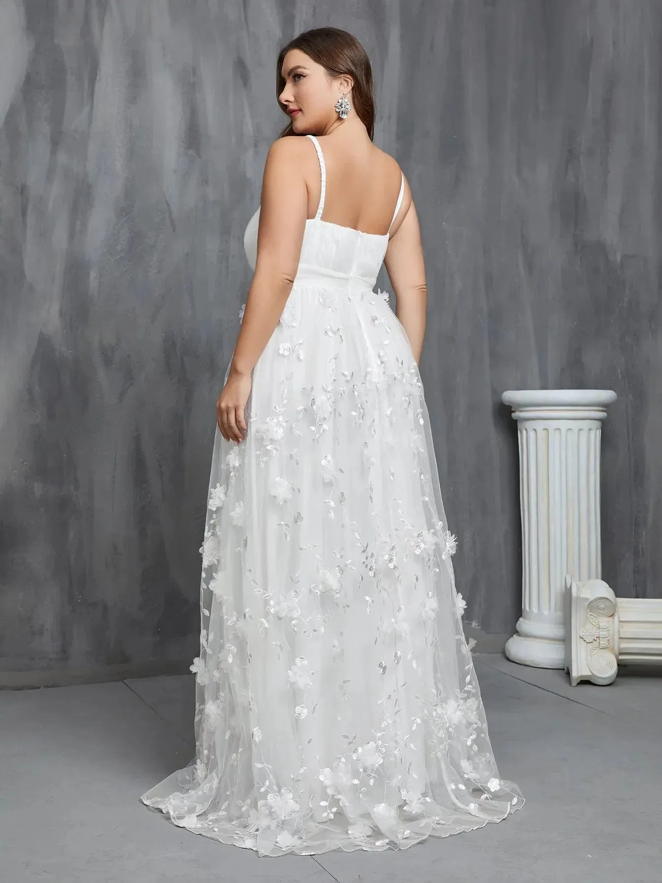 Plus Floral Applique Mesh Cami Wedding Dress