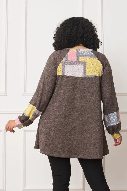 Plus Size Patchwork Panel Accent A-Line Tunic