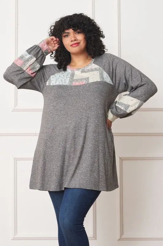 Plus Size Patchwork Panel Accent A-Line Tunic