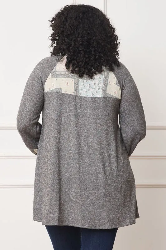 Plus Size Patchwork Panel Accent A-Line Tunic