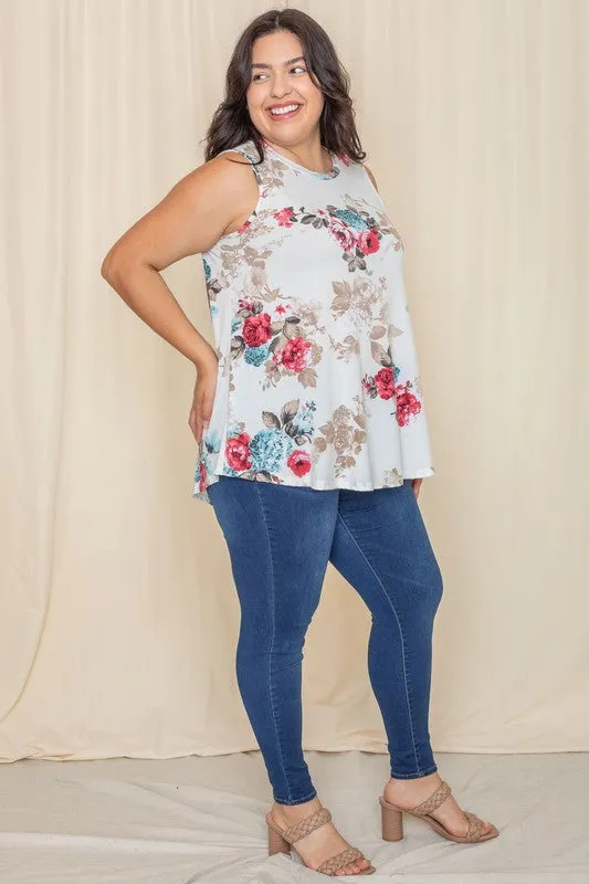 Plus Size Sleeveless Floral Print Tunic Top