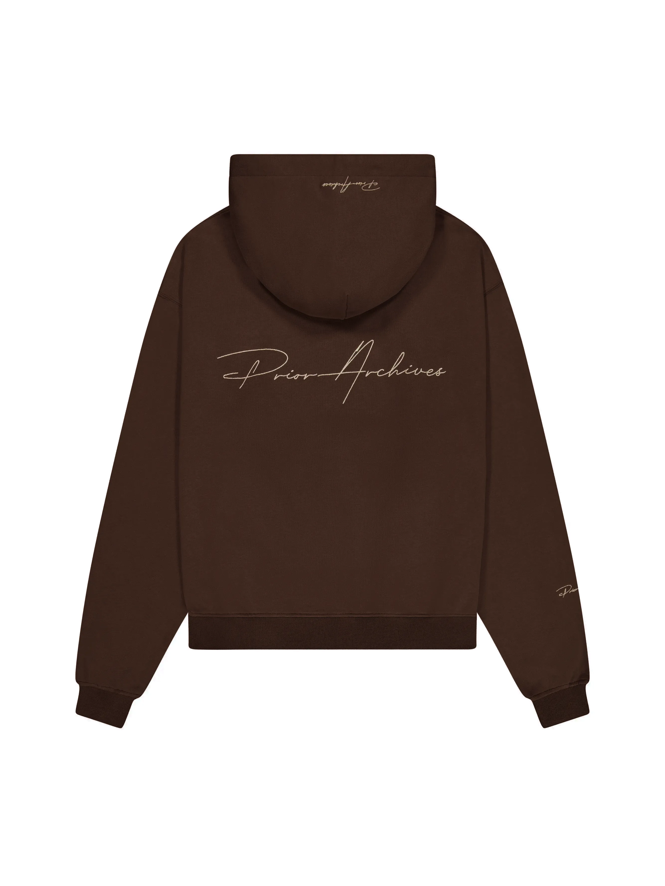 Prior Embroidery Logo Oversized Cropped Hoodie Cocoa