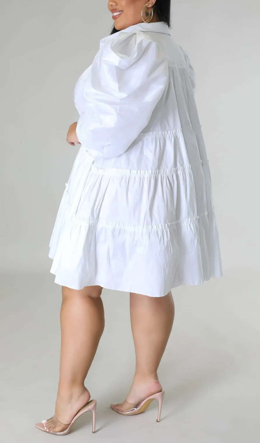 Puff Shoulder Babydoll Dress (Curvy)