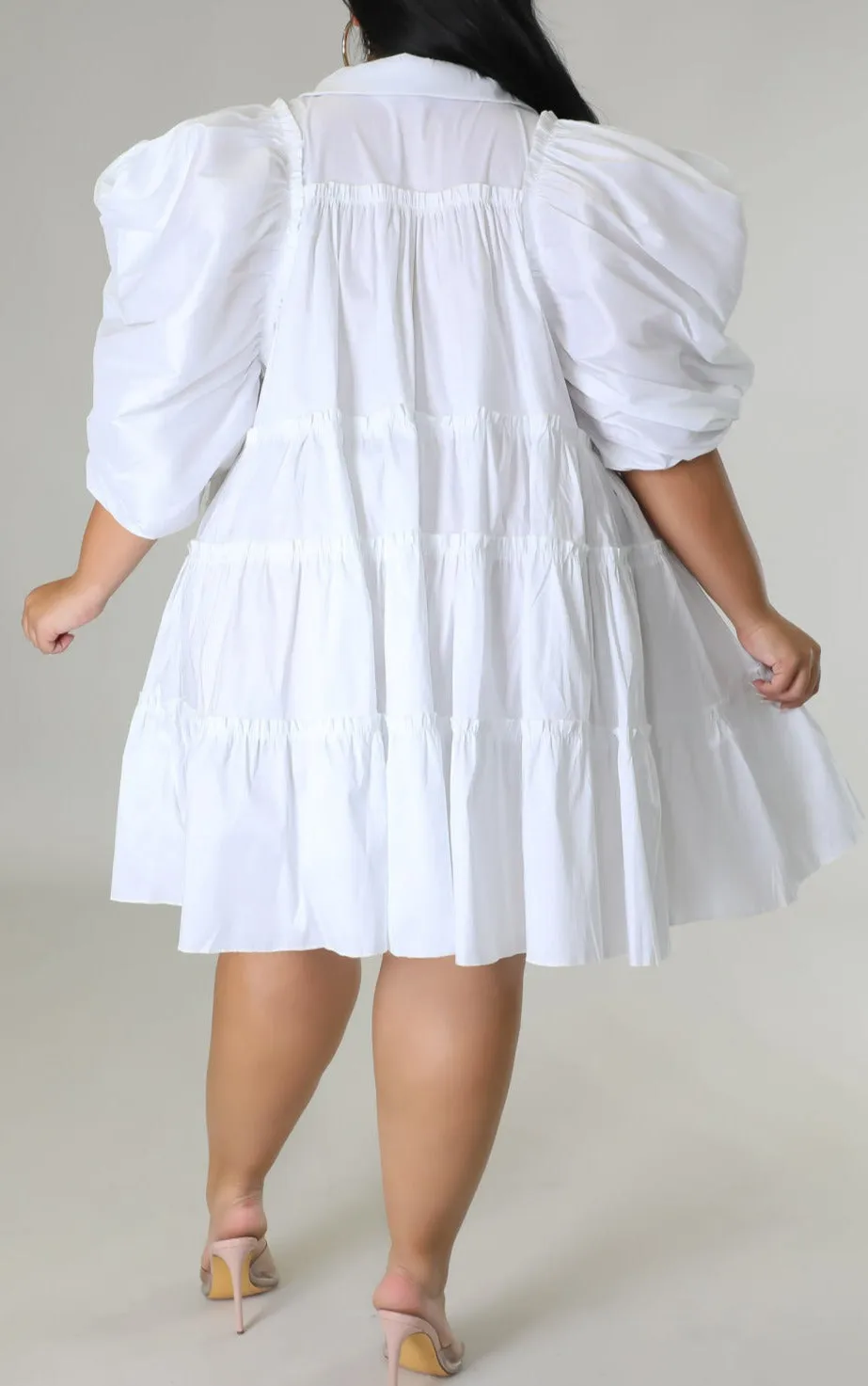 Puff Shoulder Babydoll Dress (Curvy)