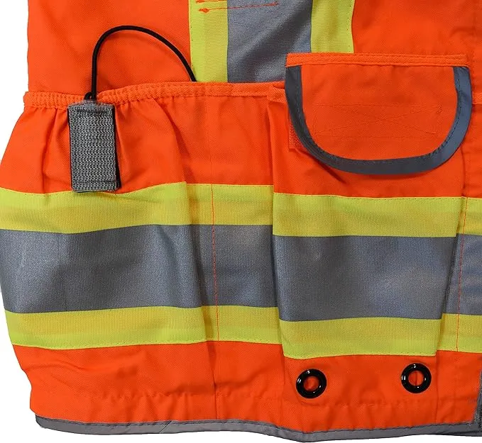 Radians Class 2 Heavy Woven Two-Tone Engineer Vest with Padded Neck to Support Extra Weight in Cargo Pockets, Orange, X-Large