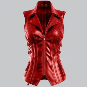 Red Leather Vest for Women