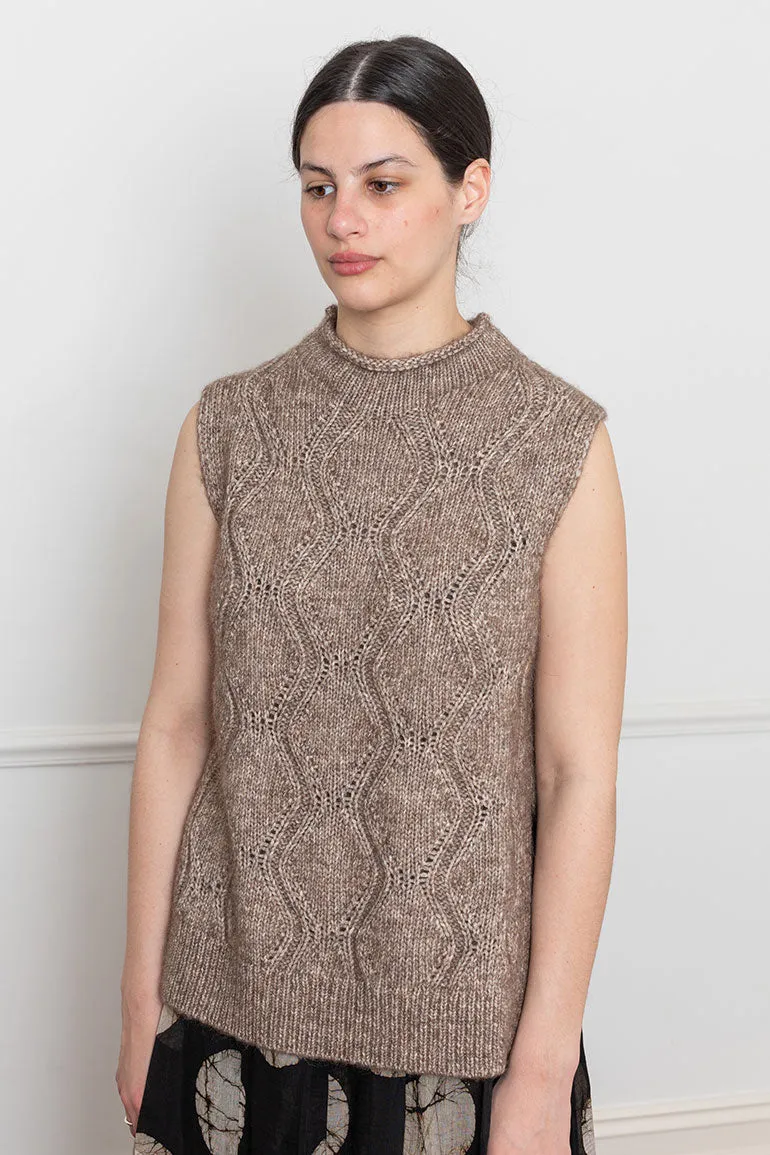 Reverse Cable Cotton Alpaca Tank - Biscuit