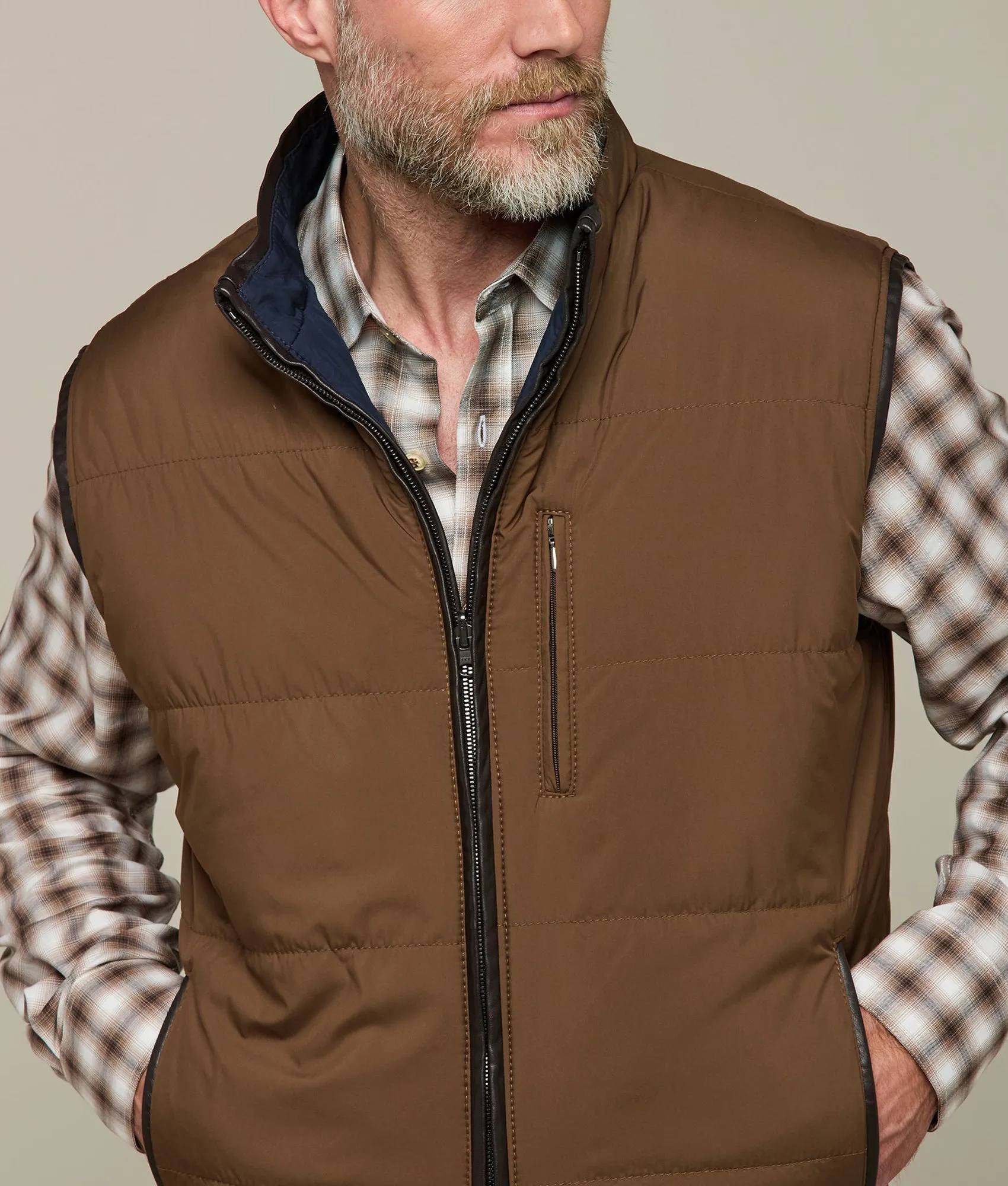 Reversible Microfiber Vest :: Chocolate/Navy